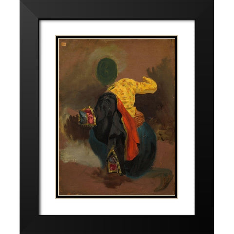 Figure in Turkish Costume Black Modern Wood Framed Art Print with Double Matting by Delacroix, Eugene