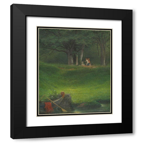 Offering to the God Pan Black Modern Wood Framed Art Print with Double Matting by Delaroche, Paul