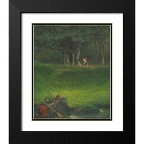 Offering to the God Pan Black Modern Wood Framed Art Print with Double Matting by Delaroche, Paul