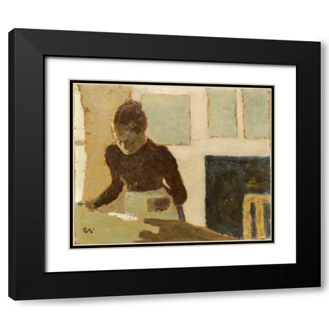 Laundress Black Modern Wood Framed Art Print with Double Matting by Vuillard, Edouard