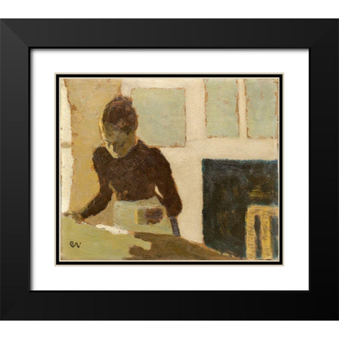 Laundress Black Modern Wood Framed Art Print with Double Matting by Vuillard, Edouard