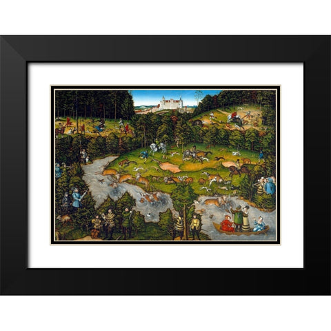 Hunting near Hartenfels Castle Black Modern Wood Framed Art Print with Double Matting by Cranach, Lucas