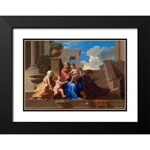 The Holy Family on the Steps Black Modern Wood Framed Art Print with Double Matting by Poussin, Nicolas