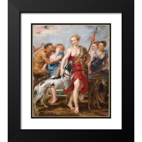 Diana and Her Nymphs Departing for the Hunt Black Modern Wood Framed Art Print with Double Matting by Rubens, Peter Paul
