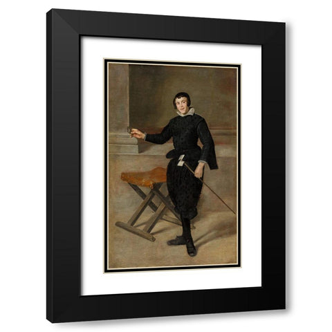 Portrait of the Jester Calabazas Black Modern Wood Framed Art Print with Double Matting by Velazquez, Diego