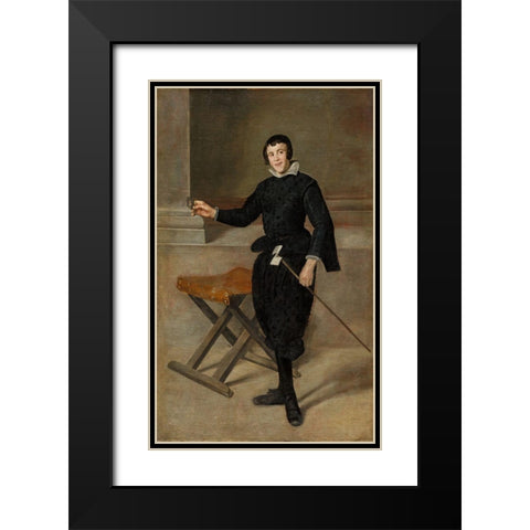 Portrait of the Jester Calabazas Black Modern Wood Framed Art Print with Double Matting by Velazquez, Diego