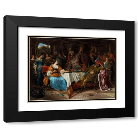 Esther, Ahasuerus, and Haman Black Modern Wood Framed Art Print with Double Matting by Steen, Jan