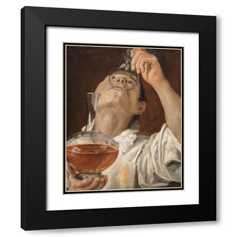 Boy Drinking Black Modern Wood Framed Art Print with Double Matting by Carracci, Annibale