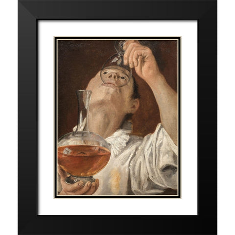 Boy Drinking Black Modern Wood Framed Art Print with Double Matting by Carracci, Annibale