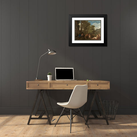 Nymphs and a Satyr Black Modern Wood Framed Art Print with Double Matting by Poussin, Nicolas