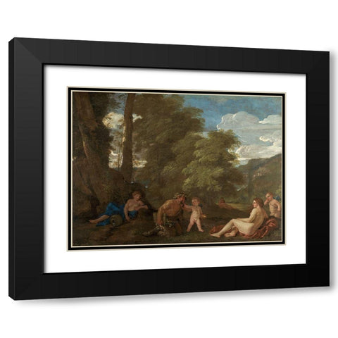 Nymphs and a Satyr Black Modern Wood Framed Art Print with Double Matting by Poussin, Nicolas