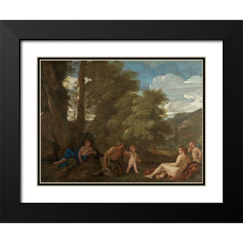Nymphs and a Satyr Black Modern Wood Framed Art Print with Double Matting by Poussin, Nicolas
