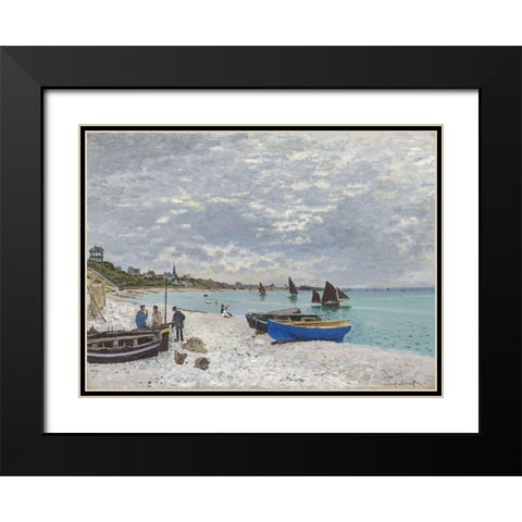The Beach at Sainte-Adresse 1867 Black Modern Wood Framed Art Print with Double Matting by Monet, Claude
