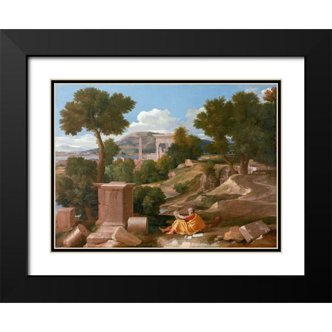 Landscape with Saint John on Patmos 1640 Black Modern Wood Framed Art Print with Double Matting by Poussin, Nicolas