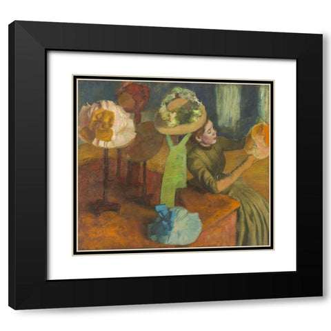 The Millinery Shop Black Modern Wood Framed Art Print with Double Matting by Degas, Edgar