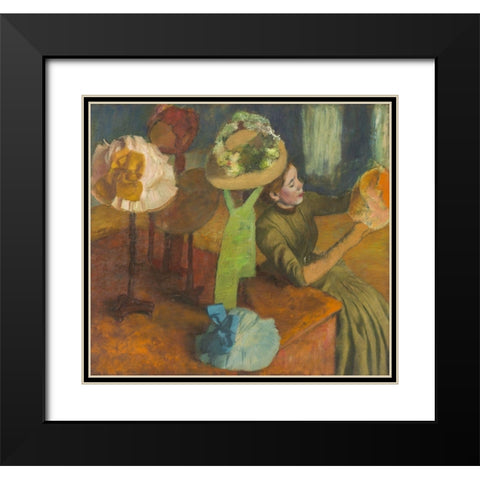 The Millinery Shop Black Modern Wood Framed Art Print with Double Matting by Degas, Edgar