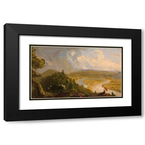 Sketch for View from Mount Holyoke, Northampton, Massachusetts, after a Thunderstorm (The Oxbow) Black Modern Wood Framed Art Print with Double Matting by Cole, Thomas