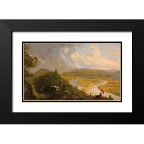 Sketch for View from Mount Holyoke, Northampton, Massachusetts, after a Thunderstorm (The Oxbow) Black Modern Wood Framed Art Print with Double Matting by Cole, Thomas