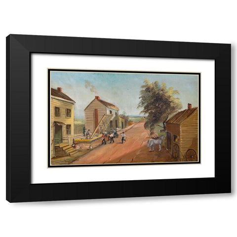 House Raising Black Modern Wood Framed Art Print with Double Matting by Chappel, William P.