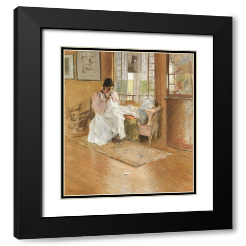 For the Little One Black Modern Wood Framed Art Print with Double Matting by Chase, William Merritt