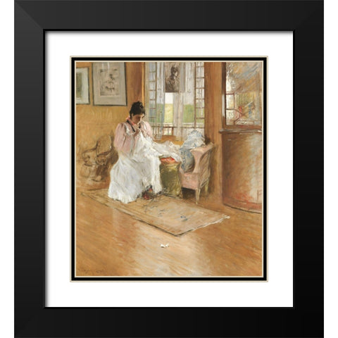 For the Little One Black Modern Wood Framed Art Print with Double Matting by Chase, William Merritt