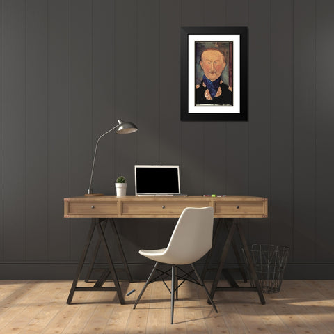 Man with blue scarf Black Modern Wood Framed Art Print with Double Matting by Modigliani, Amedeo