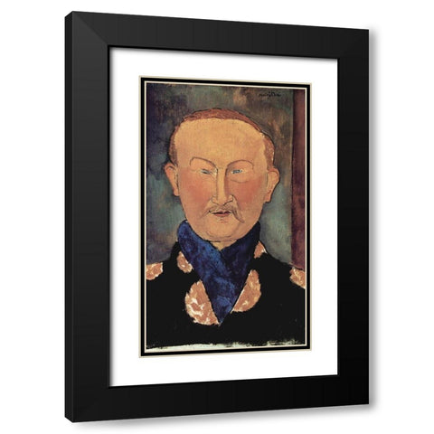 Man with blue scarf Black Modern Wood Framed Art Print with Double Matting by Modigliani, Amedeo