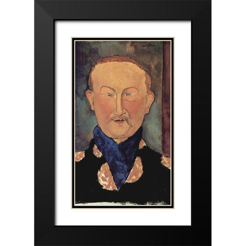 Man with blue scarf Black Modern Wood Framed Art Print with Double Matting by Modigliani, Amedeo