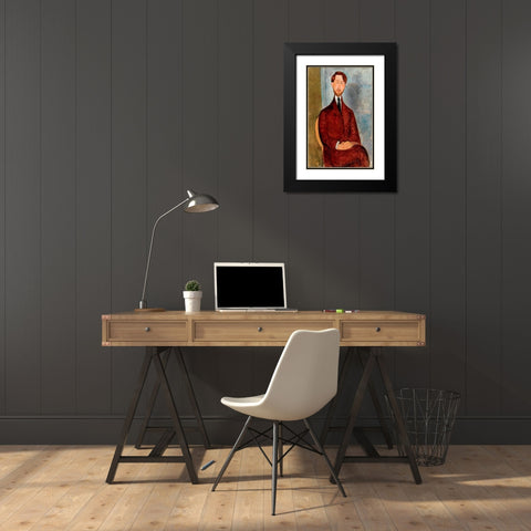 Portrait of Leopold Zborowski in red suit Black Modern Wood Framed Art Print with Double Matting by Modigliani, Amedeo