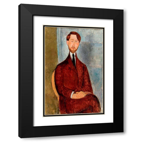 Portrait of Leopold Zborowski in red suit Black Modern Wood Framed Art Print with Double Matting by Modigliani, Amedeo