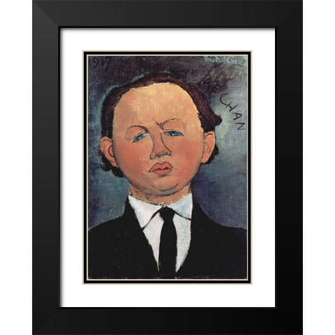 Portrait of Mechan Black Modern Wood Framed Art Print with Double Matting by Modigliani, Amedeo