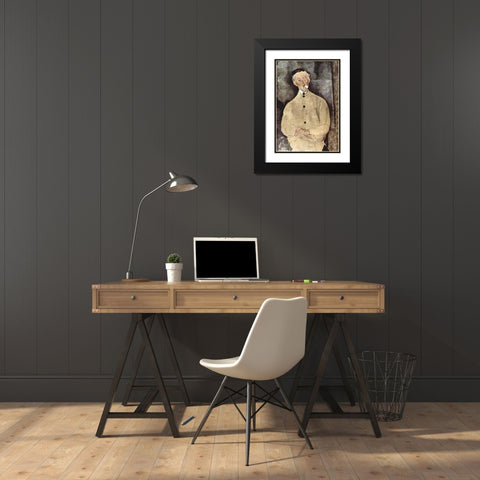 Portrait of Monsieur Lepoutre Black Modern Wood Framed Art Print with Double Matting by Modigliani, Amedeo