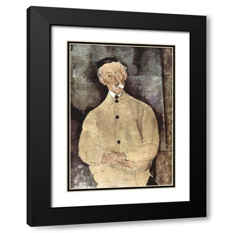 Portrait of Monsieur Lepoutre Black Modern Wood Framed Art Print with Double Matting by Modigliani, Amedeo