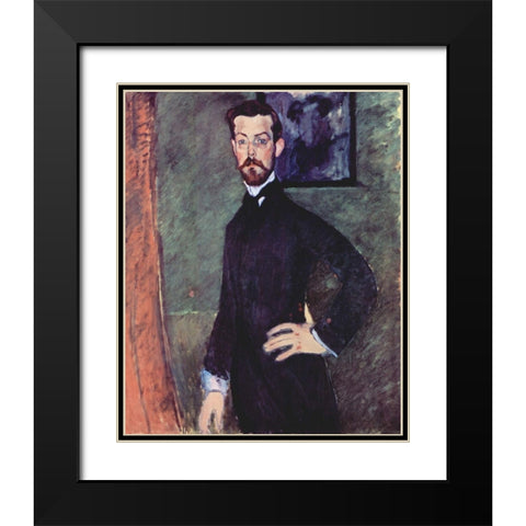Portrait of Paul Alexander standing Black Modern Wood Framed Art Print with Double Matting by Modigliani, Amedeo