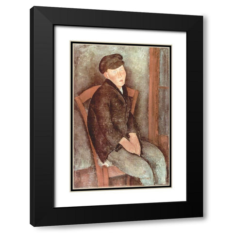 Seated boy in hat Black Modern Wood Framed Art Print with Double Matting by Modigliani, Amedeo