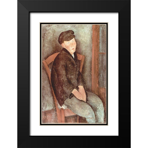Seated boy in hat Black Modern Wood Framed Art Print with Double Matting by Modigliani, Amedeo