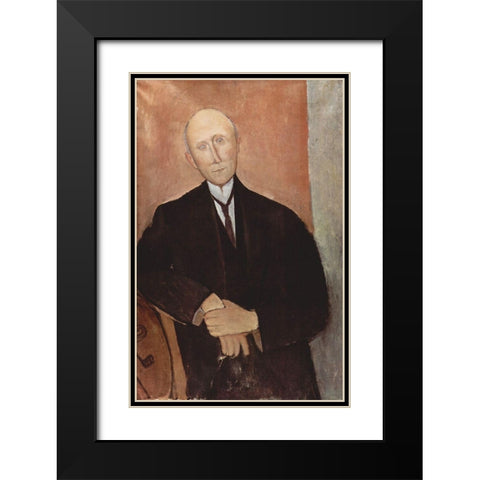 Man in black jacket Black Modern Wood Framed Art Print with Double Matting by Modigliani, Amedeo