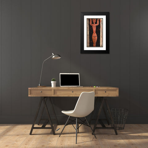 Woman in doorway Black Modern Wood Framed Art Print with Double Matting by Modigliani, Amedeo