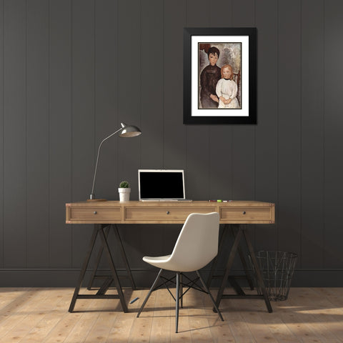 Seated Children Black Modern Wood Framed Art Print with Double Matting by Modigliani, Amedeo