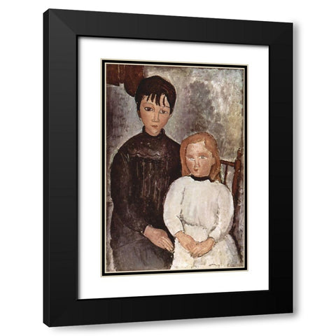 Seated Children Black Modern Wood Framed Art Print with Double Matting by Modigliani, Amedeo