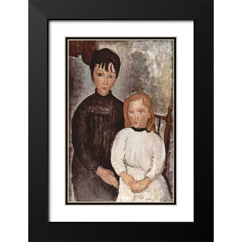 Seated Children Black Modern Wood Framed Art Print with Double Matting by Modigliani, Amedeo