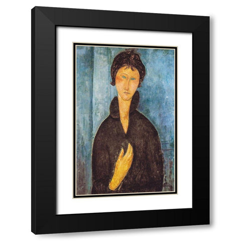 Die Frau mit blauen Augen Black Modern Wood Framed Art Print with Double Matting by Modigliani, Amedeo