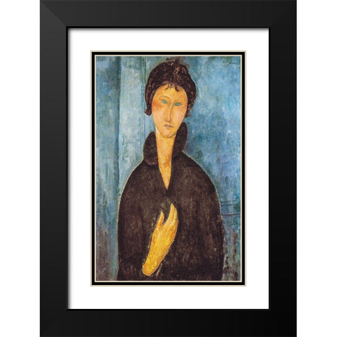 Die Frau mit blauen Augen Black Modern Wood Framed Art Print with Double Matting by Modigliani, Amedeo