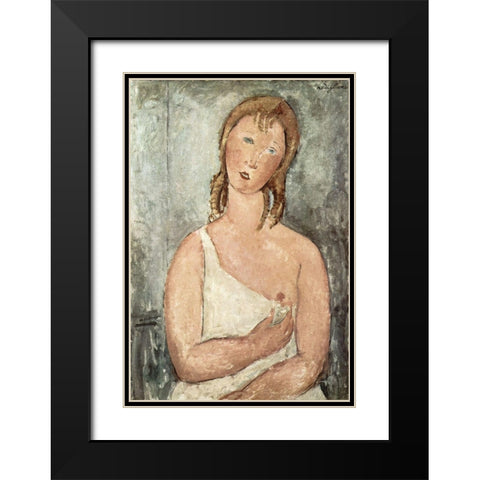 Girl in the shirt (Red-haired girl) Black Modern Wood Framed Art Print with Double Matting by Modigliani, Amedeo