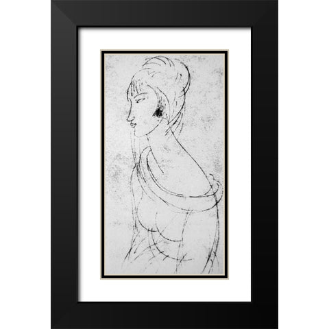 Sketch of Jeanne Black Modern Wood Framed Art Print with Double Matting by Modigliani, Amedeo