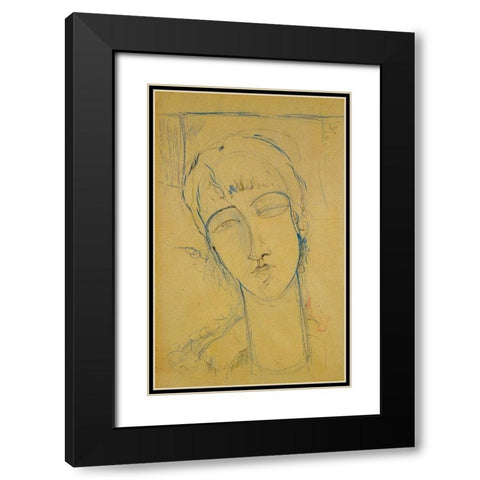 Ritratto di Donna Rossa Black Modern Wood Framed Art Print with Double Matting by Modigliani, Amedeo