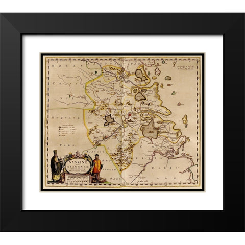 Nanking-China Black Modern Wood Framed Art Print with Double Matting by Vintage Maps