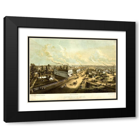 Oshkosh-Wisconsin 1850 Black Modern Wood Framed Art Print with Double Matting by Vintage Maps