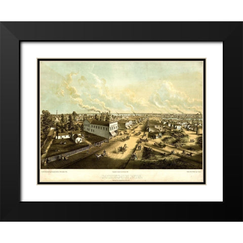 Oshkosh-Wisconsin 1850 Black Modern Wood Framed Art Print with Double Matting by Vintage Maps