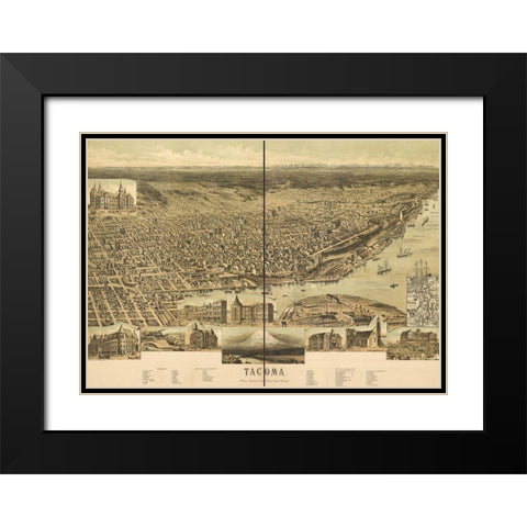 Tacoma-Washington 1890 Black Modern Wood Framed Art Print with Double Matting by Vintage Maps